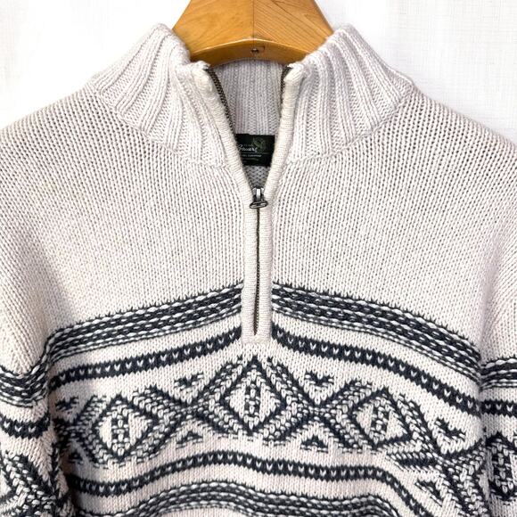 EDDIE BAUER 1/4 Zip Fair Isle Sweater Men XL Wool Blend Cabin Knit Winter Ski - Picture 2 of 9